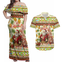 Hawaiian Santa Aloha Pineapple Christmas Couples Matching Off Shoulder Maxi Dress and Hawaiian Shirt Mele Kalikimaka - Polynesian Pride