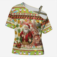 Hawaiian Santa Aloha Pineapple Christmas Cross Shoulder Shirt Mele Kalikimaka - Polynesian Pride