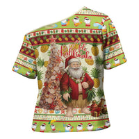 Hawaiian Santa Aloha Pineapple Christmas Cross Shoulder Shirt Mele Kalikimaka - Polynesian Pride