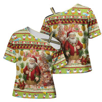Hawaiian Santa Aloha Pineapple Christmas Cross Shoulder Shirt Mele Kalikimaka - Polynesian Pride