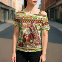 Hawaiian Santa Aloha Pineapple Christmas Cross Shoulder Shirt Mele Kalikimaka - Polynesian Pride