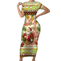 Hawaiian Santa Aloha Pineapple Christmas Family Matching Short Sleeve Bodycon Dress and Hawaiian Shirt Mele Kalikimaka - Polynesian Pride