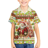 Hawaiian Santa Aloha Pineapple Christmas Family Matching Short Sleeve Bodycon Dress and Hawaiian Shirt Mele Kalikimaka LT15 Son's Shirt Cream - Polynesian Pride