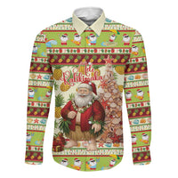 Hawaiian Santa Aloha Pineapple Christmas Family Matching Summer Maxi Dress and Hawaiian Shirt Mele Kalikimaka LT15 Dad's Shirt - Long Sleeve Cream - Polynesian Pride