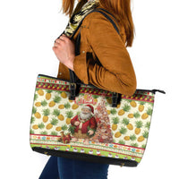 Hawaiian Santa Aloha Pineapple Christmas Leather Tote Bag Mele Kalikimaka - Polynesian Pride