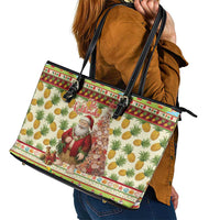 Hawaiian Santa Aloha Pineapple Christmas Leather Tote Bag Mele Kalikimaka - Polynesian Pride