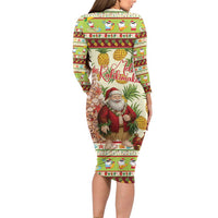 Hawaiian Santa Aloha Pineapple Christmas Long Sleeve Bodycon Dress Mele Kalikimaka - Polynesian Pride