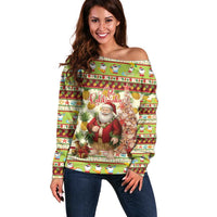 Hawaiian Santa Aloha Pineapple Christmas Off Shoulder Sweater Mele Kalikimaka LT15 Women Cream - Polynesian Pride