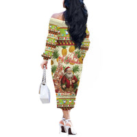 Hawaiian Santa Aloha Pineapple Christmas Off The Shoulder Long Sleeve Dress Mele Kalikimaka - Polynesian Pride