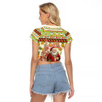 Hawaiian Santa Aloha Pineapple Christmas Raglan Cropped T Shirt Mele Kalikimaka - Polynesian Pride