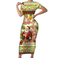 Hawaiian Santa Aloha Pineapple Christmas Short Sleeve Bodycon Dress Mele Kalikimaka - Polynesian Pride