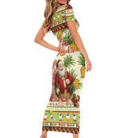 Hawaiian Santa Aloha Pineapple Christmas Short Sleeve Bodycon Dress Mele Kalikimaka - Polynesian Pride