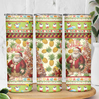 Hawaiian Santa Aloha Pineapple Christmas Skinny Tumbler Mele Kalikimaka - Polynesian Pride