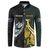 New Zealand and South Africa Rugby Custom Button Sweatshirt Silver Fern With Springboks