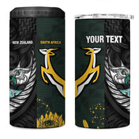 New Zealand and South Africa Rugby Custom 4 in 1 Can Cooler Tumbler Silver Fern With Springboks