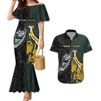 New Zealand and South Africa Rugby Custom Couples Matching Mermaid Dress and Hawaiian Shirt Silver Fern With Springboks