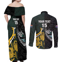 New Zealand and South Africa Rugby Custom Couples Matching Off Shoulder Maxi Dress and Long Sleeve Button Shirt Silver Fern With Springboks