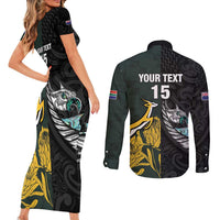New Zealand and South Africa Rugby Custom Couples Matching Short Sleeve Bodycon Dress and Long Sleeve Button Shirt Silver Fern With Springboks