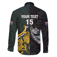 New Zealand and South Africa Rugby Custom Family Matching Off The Shoulder Long Sleeve Dress and Hawaiian Shirt Silver Fern With Springboks