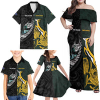 New Zealand and South Africa Rugby Custom Family Matching Off Shoulder Maxi Dress and Hawaiian Shirt Silver Fern With Springboks