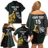 New Zealand and South Africa Rugby Custom Family Matching Off Shoulder Short Dress and Hawaiian Shirt Silver Fern With Springboks