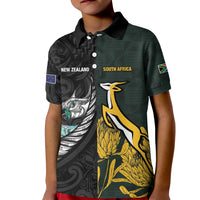 New Zealand and South Africa Rugby Custom Kid Polo Shirt Silver Fern With Springboks