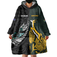 New Zealand and South Africa Rugby Custom Wearable Blanket Hoodie Silver Fern With Springboks