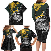 New Zealand and South Africa Rugby Personalised Family Matching Long Sleeve Bodycon Dress and Hawaiian Shirt Maori Kiwi With Springboks