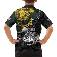 New Zealand and South Africa Rugby Personalised Family Matching Off Shoulder Maxi Dress and Hawaiian Shirt Maori Kiwi With Springboks