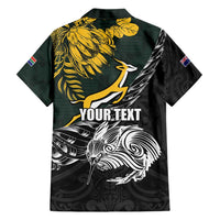 New Zealand and South Africa Rugby Personalised Family Matching Off Shoulder Maxi Dress and Hawaiian Shirt Maori Kiwi With Springboks