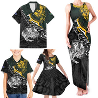 New Zealand and South Africa Rugby Personalised Family Matching Tank Maxi Dress and Hawaiian Shirt Maori Kiwi With Springboks
