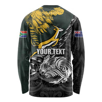 New Zealand and South Africa Rugby Personalised Long Sleeve Shirt Maori Kiwi With Springboks
