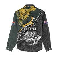 New Zealand and South Africa Rugby Personalised Women Casual Shirt Maori Kiwi With Springboks
