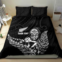New Zealand Silver Fern Rugby Custom Bedding Set Maori Tiki Black Version