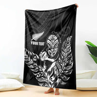 New Zealand Silver Fern Rugby Custom Blanket Maori Tiki Black Version
