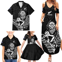 New Zealand Silver Fern Rugby Custom Family Matching Summer Maxi Dress and Hawaiian Shirt Maori Tiki Black Version