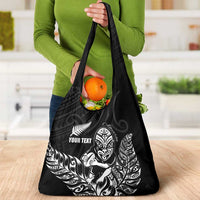 New Zealand Silver Fern Rugby Custom Grocery Bag Maori Tiki Black Version