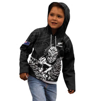 New Zealand Silver Fern Rugby Custom Kid Hoodie Maori Tiki Black Version
