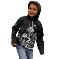 New Zealand Silver Fern Rugby Custom Kid Hoodie Maori Tiki Black Version