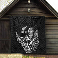 New Zealand Silver Fern Rugby Custom Quilt Maori Tiki Black Version