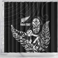 New Zealand Silver Fern Rugby Custom Shower Curtain Maori Tiki Black Version