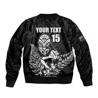New Zealand Silver Fern Rugby Custom Sleeve Zip Bomber Jacket Maori Tiki Black Version