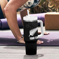 New Zealand Silver Fern Rugby Custom Tumbler With Handle Maori Tiki Black Version