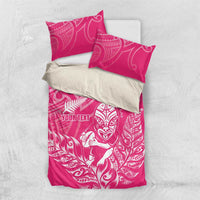 New Zealand Silver Fern Rugby Custom Bedding Set Maori Tiki Pink Version