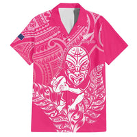 New Zealand Silver Fern Rugby Custom Family Matching Off Shoulder Maxi Dress and Hawaiian Shirt Maori Tiki Pink Version