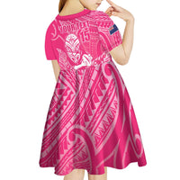 New Zealand Silver Fern Rugby Custom Kid Short Sleeve Dress Maori Tiki Pink Version