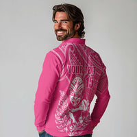 New Zealand Silver Fern Rugby Custom Long Sleeve Polo Shirt Maori Tiki Pink Version