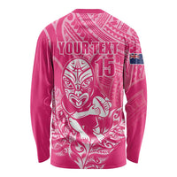 New Zealand Silver Fern Rugby Custom Long Sleeve Shirt Maori Tiki Pink Version