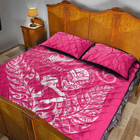 New Zealand Silver Fern Rugby Custom Quilt Bed Set Maori Tiki Pink Version