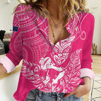 New Zealand Silver Fern Rugby Custom Women Casual Shirt Maori Tiki Pink Version